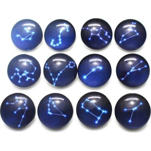 New Arrival 10pcs/lot 12 Constellation Snap Buttons Charms 18mm Animal Print Glass Buttons Fit DIY Snap Bracelets&Bangle Jewelry