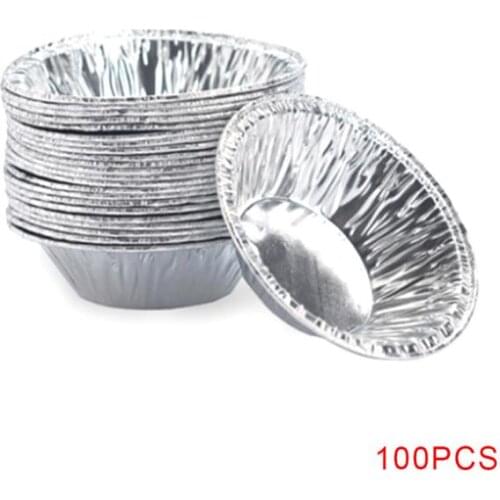100pcs Disposable Round Egg Tart Mold Aluminum Foil Cups Baking Cookie Pudding Cupcake Mould