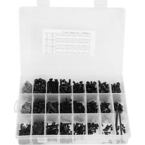 1080Pcs M2 M3 M4 Carbon Steel Pan Head Hex Socket Screw Set Nuts Bolts Flat Washer Gasket Hex Wrench Furniture Fittings Hardware