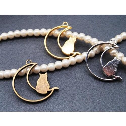 3pcs/lot Metal Frame Pendant Open Bezel Blank Setting Charm Cabochon Setting moon cat Design For UV Resin Jewelry Charm craft