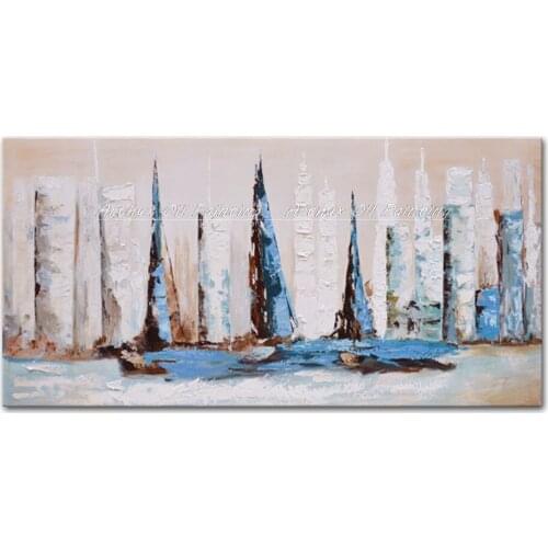 Arthyx Large Size Abstract Thick Textured Boat Oil Paintings on Canvas Handmade Modern Art Wall Picture For Room Home Decoration