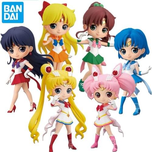 Bandai Qposket Sailor Moon Chibiusa Luna Cat Diana Tenoh Haruka Hino Rei Mizuno Ami Anime Action Figure Collect Model Kids Toys