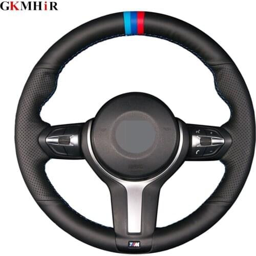 DIY Soft Black Genuine Leather Steering Wheel Cover for BMW M Sport F30 F31 F34 F10 F11 F07 X1 X2 X3 F25 F32 F33 F36 F48 F39