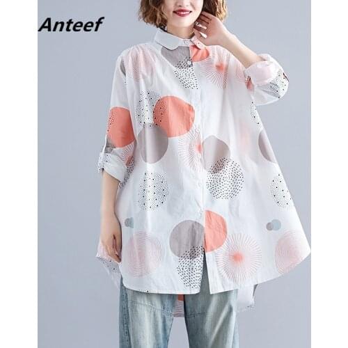 Long sleeve cotton autumn vintage korean style plus size Casual loose shirt women blouse 2021 clothes ladies tops streetwear