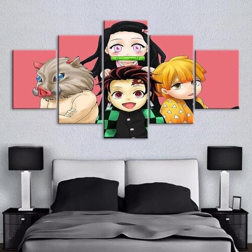 Home Decor Demon Slayer Kimetsu No Yaiba Canvas Painting Pictures 5 Set Wall Art Cute Anime Role Prints Modular Bedroom Poster