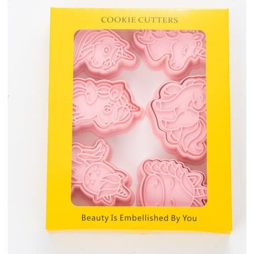 6Pcs/set Unicorn Rainbow Horse Shape Cookie Cutters Plastic 3D Cartoon Pressable Biscuit Mold Cookie Stamp Kitchen Baking Pastr