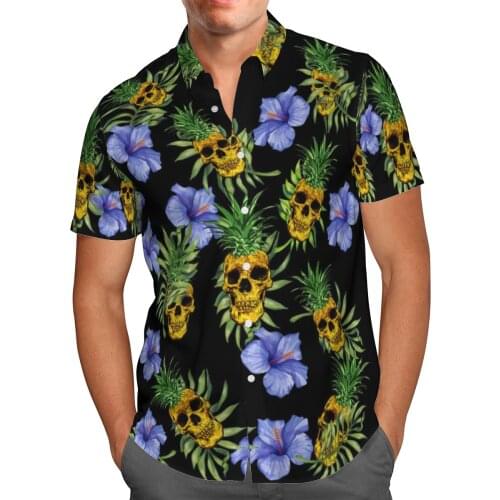 Skull Weeds Breathable 3D Printed Summer Hawaiian Shirts Short Sleeve Button Casual Beach Aloha Shirt Plus Size Chemise Homme