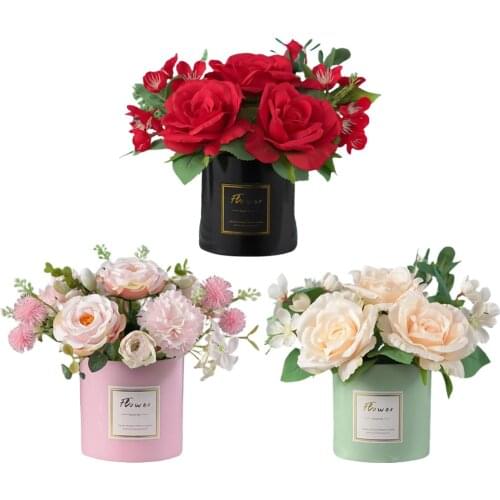 Artificial Flower Plants False Faux Fake Flowers in Vase Decorative with Pot Garden Home Office Table Party Decor