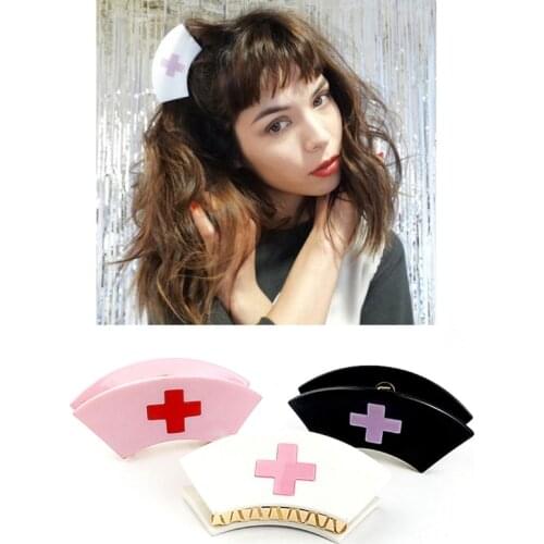 Harajuku Acrylic Nurse Costume Hair Clip Nurse Cap Hairpins Lolita Barrette J78F