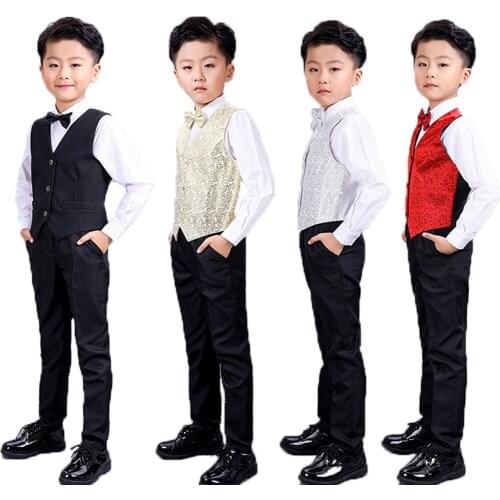 Boys 4 Piece Suit Set Wedding/ Birthday Party Formal Occasion Kid Outfits with Vest + Shirt + Bowtie +Pants