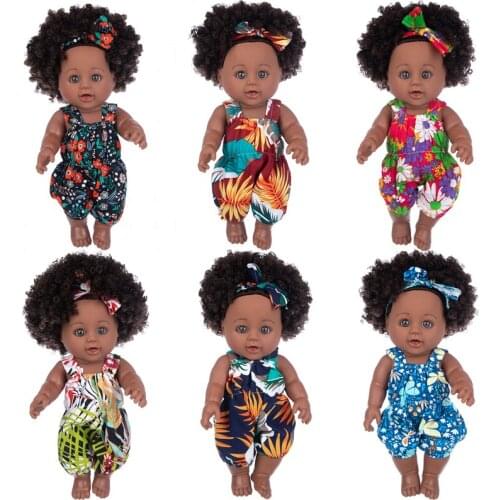 Black africa USA doll afro long hair 30cm 12inch reborn boneca pop dolls baby poupee full silicone baby doll alive toy