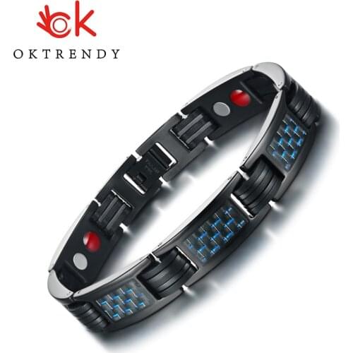 OKtrendy Stainless Steel Magnetic Black-blue Bracelet Health Energy 3000 Gauss Carbon Fiber Bracelets Bangle For Men Jewelry