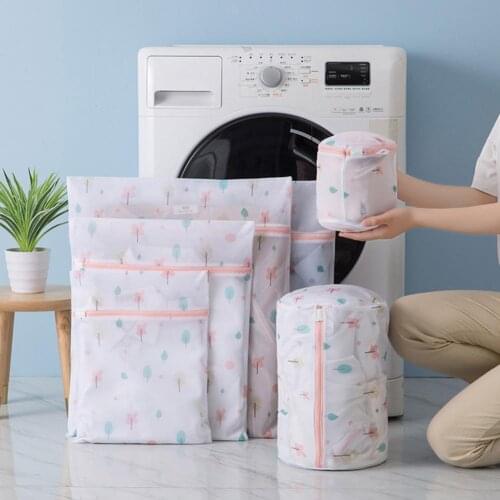 6 Sizes Laundry Bag Polyester Laundry Wash Bags Plant Print Zipper Design Anti-Scratch Mesh Laundry Pouch for Washing Machines