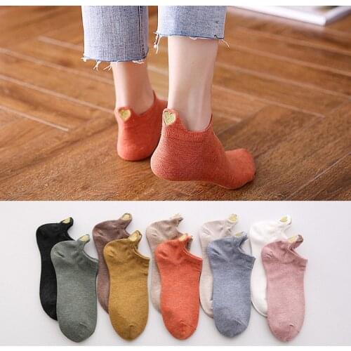 Fashion Classic College Style Girl Boat Socks Ladies Pure Cotton Cute All-match Socks Love Embroidery Socks