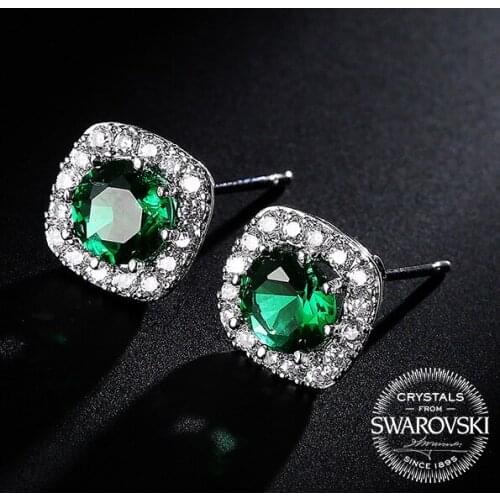 Monemel Swarovski Crystals Green Earring Gift for Women Valentines Day Special Trendy