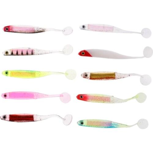 10Pcs T Tail Soft Silicone Fishing Baits Fishing Lures Kit Artificial Worm Swimbaits Mixed Bright Colors Fishing Tackles