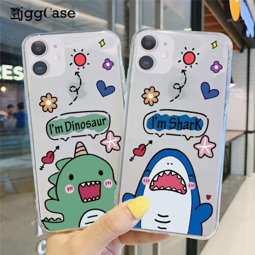 Cute Dinosaur Shark Phone Case For iPhone 12 11 Pro Max X XS XR 7 8 plus 12Pro 12Mini Soft Silicone Transparent Cover