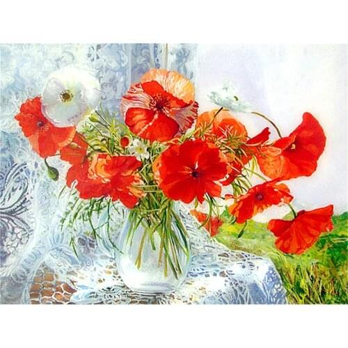 Flowers DIY Embroidery 11CT Cross Stitch Kits Craft Needlework Set Printed Canvas Cotton Thread Home Decoration Design