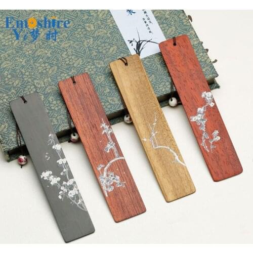 Flowers Painted Red Wood Bookmarks Set Ebony Wood Creative Custom BookMarke Lettering you Logo Name M039