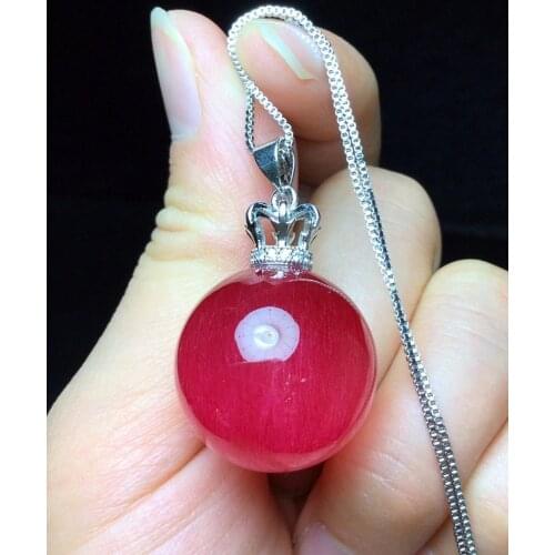 Natural Red Rutilated Quartz Woman Rare Oval Pendant 21mm Jewelry Round Sphere Ball Stone Gemstone Necklace Genuine AAAAA