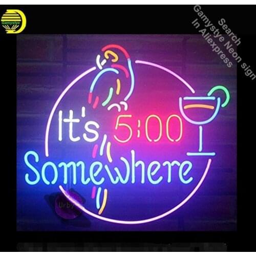17"x14" Its 5 :00 Somewhere Parrot Neon Sign Handmade Real Glass Tube Quality Guarantee Handcraft neon lights vintage Lamps