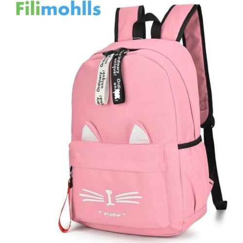 2019 new Cute Cartoon Cat Ears Backpack Girl Schoolbag for Teenage Women Back Pack Nylon School Backpack Famale Bagpack S1904