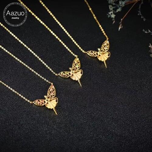 Aazuo Real 18K Yellow Gold Natural Ruby Emerald Blue Sapphire Micro Pave Fairy Free Pendent Necklace gifted for Women Au750