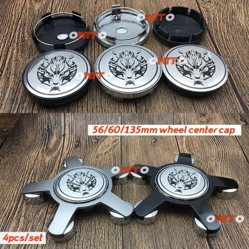 Dust-proof 4x 56mm 2.2" 60mm 2.36" 135mm 5claws Silver Wolf logo Car Emblem Wheel Center Cap Accessorie Covers for Universal Car