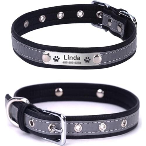 Adjustable Personalized Dog Collars PU Leather Reflective Dogs Cat Collar ID Custom Tag Engraved Pet Accessorie