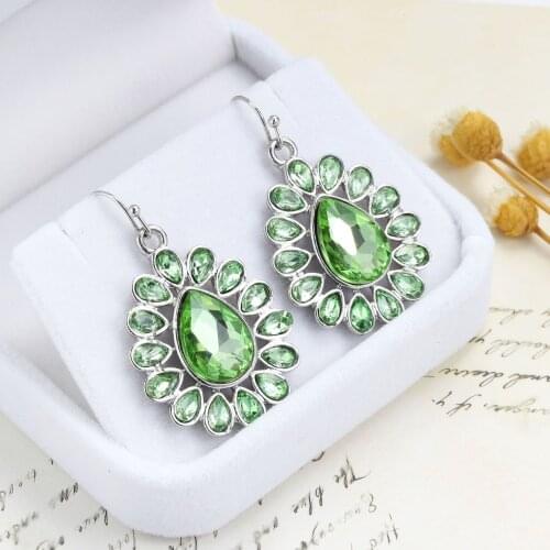 Exaggeration Luxury 925 Silver Big Long Drop Earring for Women Lady Anniversary Gift Green Stone Jewelry Wholesale
