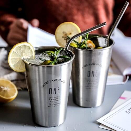 Silver Glass 304 Stainless Steel Mugs Breakfast Milk Fruit Juice Tea Ice Beer Coffee Mugs Durable Metal Cup 1PCS