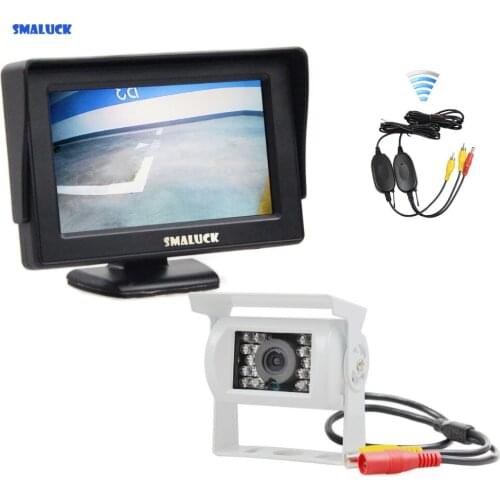 SMALUCK Wireless 4.3" Car Rear View Monitor IR CCD Backup Camera Parking Assistance System for Trucks Caravans Bus Motorhome