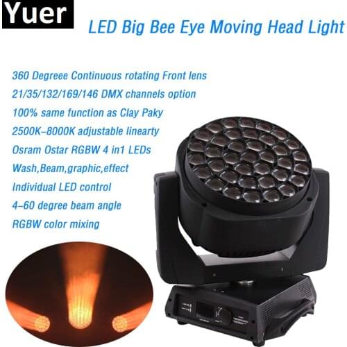 Led 37x15W big Bee Eye LED Moving Head wash beam gobo effect light clay paky rotation lens dmx512 for disco light party dj light