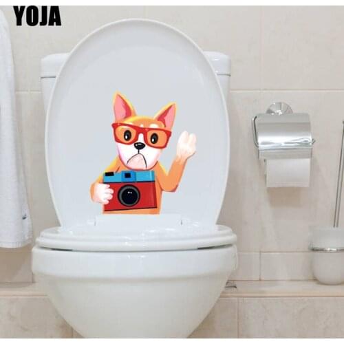 YOJA 20.2*23.5CM Cool Dog Toilet Wall Sticker Decal Classic Cartoon Bedroom Home Decor T3-0594