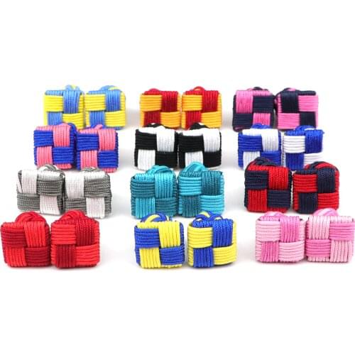 Novelty Silk knots Cufflinks Mixed Two Colors DIY Braided Handmade Elastic Double Rope Ball Square Cuff Links For Men Gift