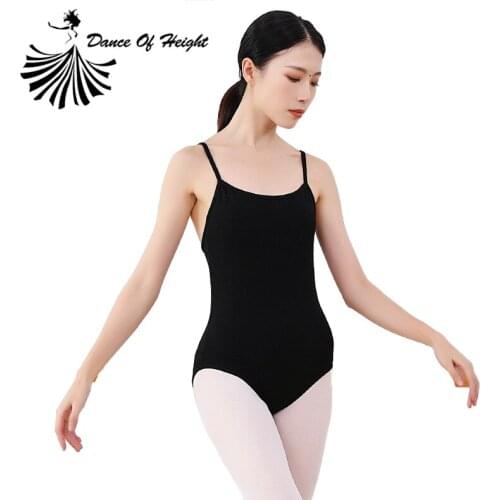 Ladies Backless Ballet Dancewear Solid Render Unlined Upper Garment V Neck Practice Bodysuit Double Belt Performance Costume
