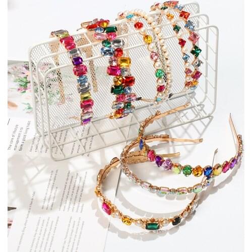 Rhinestone Headband Crystal Gem Baroque Style Headbands Pearl Hair Band For Women Diamond Hair Accessories Elegant Head Wrap