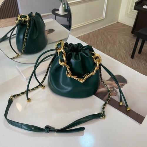 Luxury Designer Womens Chain Handbags 2021 Fashion Ladies Drawstring Bucket Bag PU Leather Female Shoulder Crossbody Bags