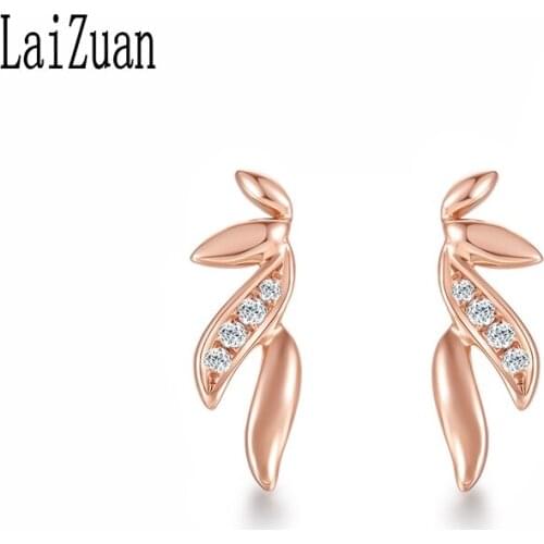 LaiZuan 14K Rose Gold Certified Round Genuine Natural Diamonds Engagement Wedding Stud Earrings Lady Exquisite Unique Jewelry