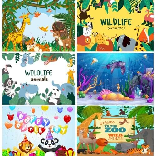 ZHISUXI Tropical Jungle Wild Animal Safari Party Newborn Baby Shower Birthday Backdrop Photography Background 20923KT-02