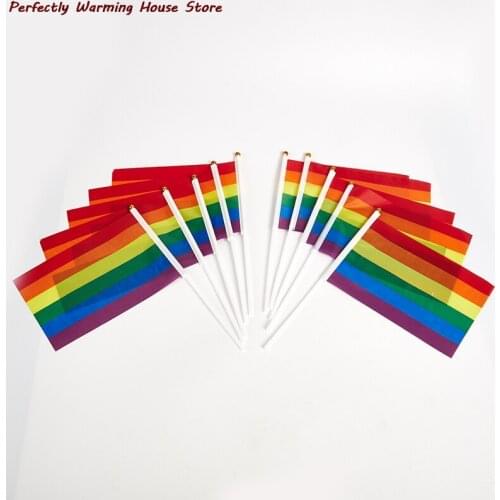 10PCS/Pack Gay Pride Flags Easy To Hold Mini Small Rainbow Flags Parade Festival 14*21cm