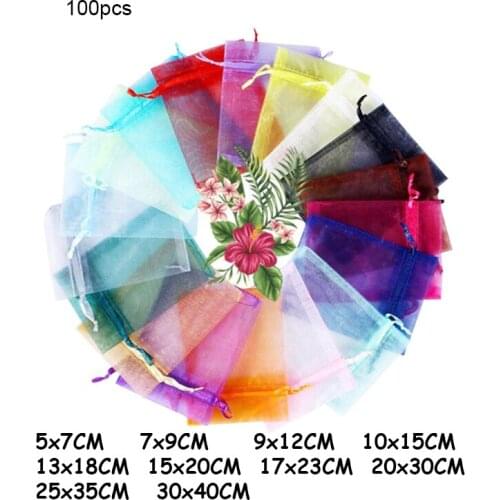 100PCS Transparent Organza Gift Bags Jewelry Packaging Bag Candy Box Wedding Party Favors Drawable Gift Pouches Decoration