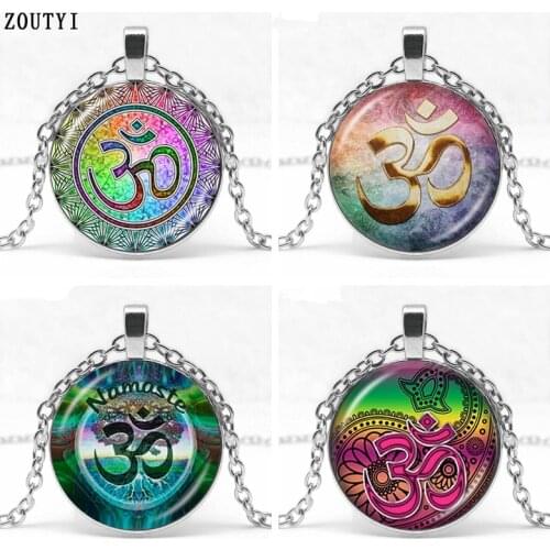 2018/Om Aum Ohm Buddha Necklace Namaste Glass Pendant Jewelry Hindu Symbol Pendant Meditation Hindu Sweater Necklace