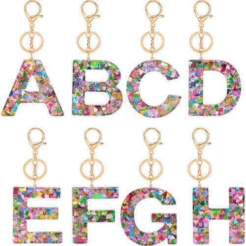 2021 Cute Acrylic Colorful Heart Sequins Letter Keychains Alphabet Women Key Chains Ring Car Bag Hanging Pendent Charm Gift