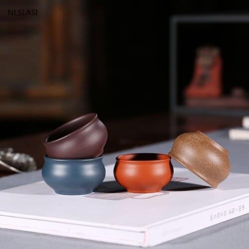 4 pcs/set Yixing Purple Clay tea Cup Handmade small tea bowl chinese Tea set Accessories Master cup portable Personal Single Cup