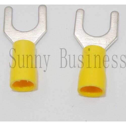 500PCS SV5.5-6 12-10AWG 1/4" Yellow Insulated Fork Wire Connector Electrical Crimp Terminal