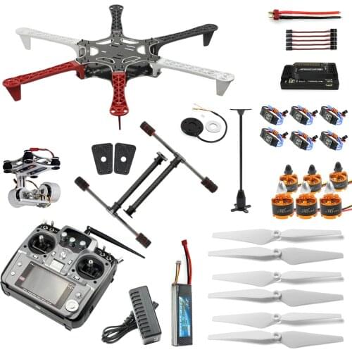6-Axle RC Aircraft Helicopter RTF Drone with AT10 Remote Control 550 Frame APM2.8 Flight Controller Aerial FPV PTZ UFO F05114-AP
