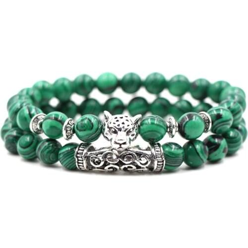 2019 Owl Curved Tube Accessories Charm Bracelets Fashion Natural Green Malachite Bead Bracelet Bangle for Men Women 2/Set