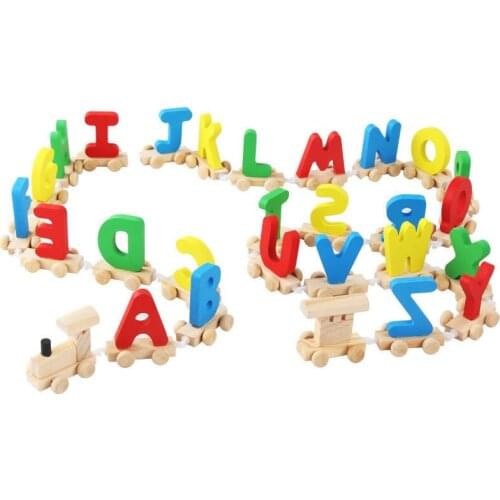 26 English Letters Wooden Train Toys for Baby DIY Colorful Letter Car Toys Baby Early Educational Wooden Toys Gift