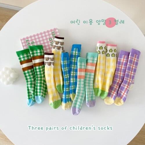6 Pairs/lot Childrens Socks Korean Fashion Plaid Autumn Winter Baby Boys Sports Cotton Socks Kids Girls Princess Socks